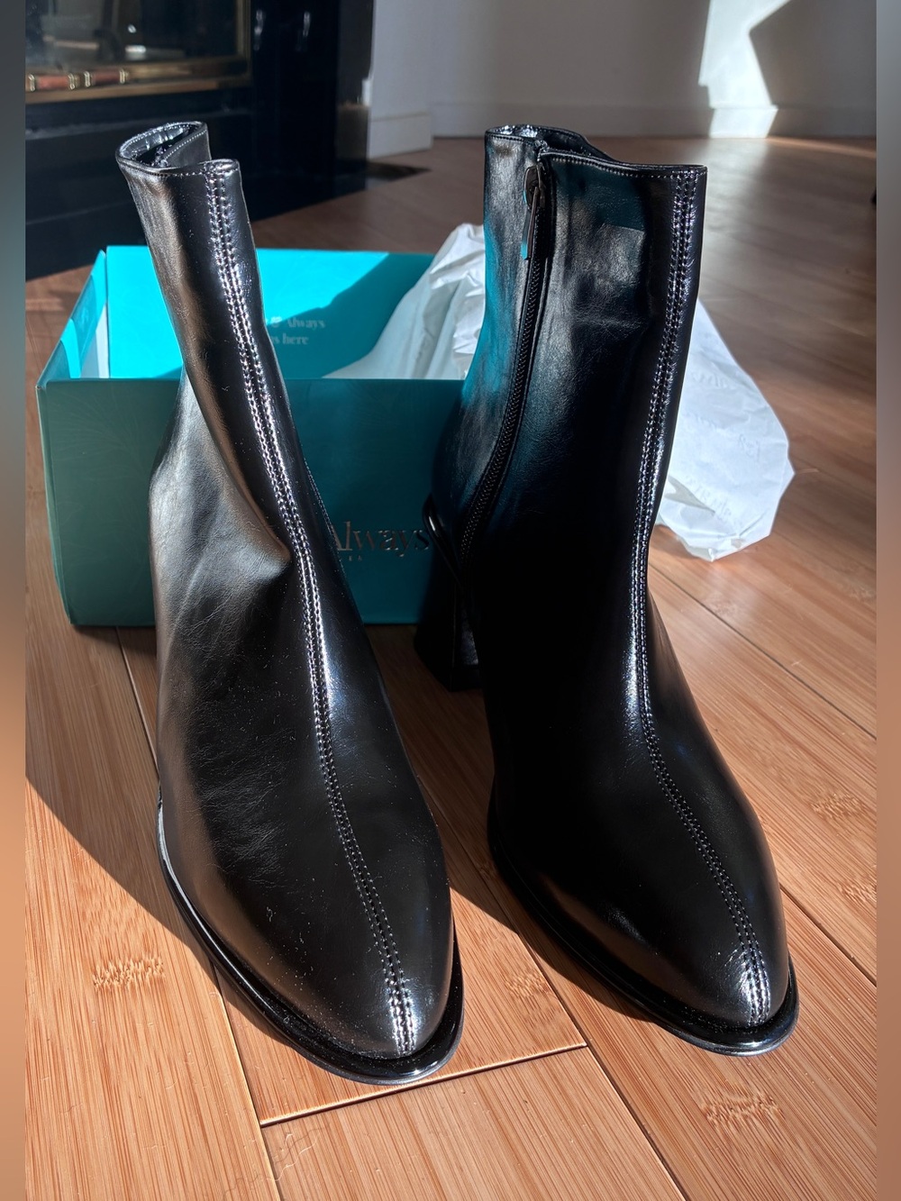 Classic Black Leather Pointed Ankle Booties